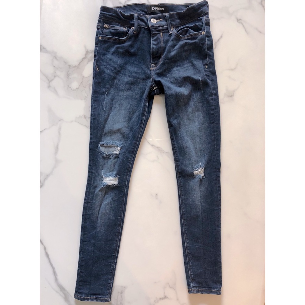 Express Mid Rise Distressed Skinny Jeans